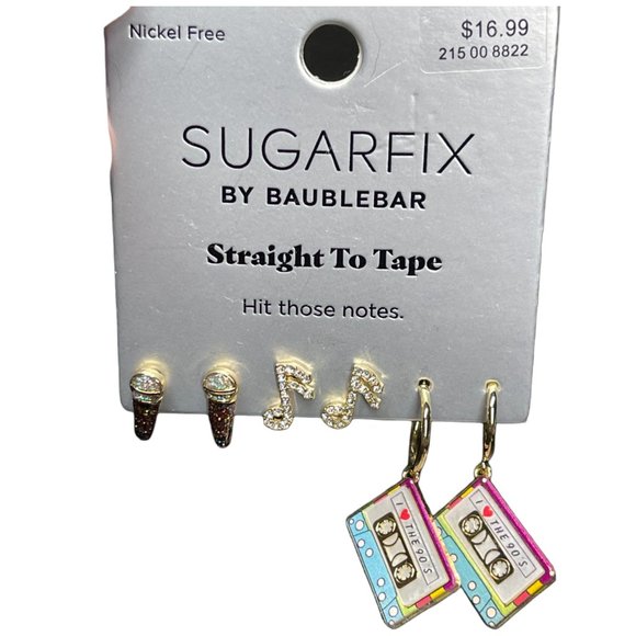 BaubleBar Jewelry - BAUBLEBAR SUGARFIX 3 pair Microphone Music Notes Cassette Tape 90s Earrings NEW